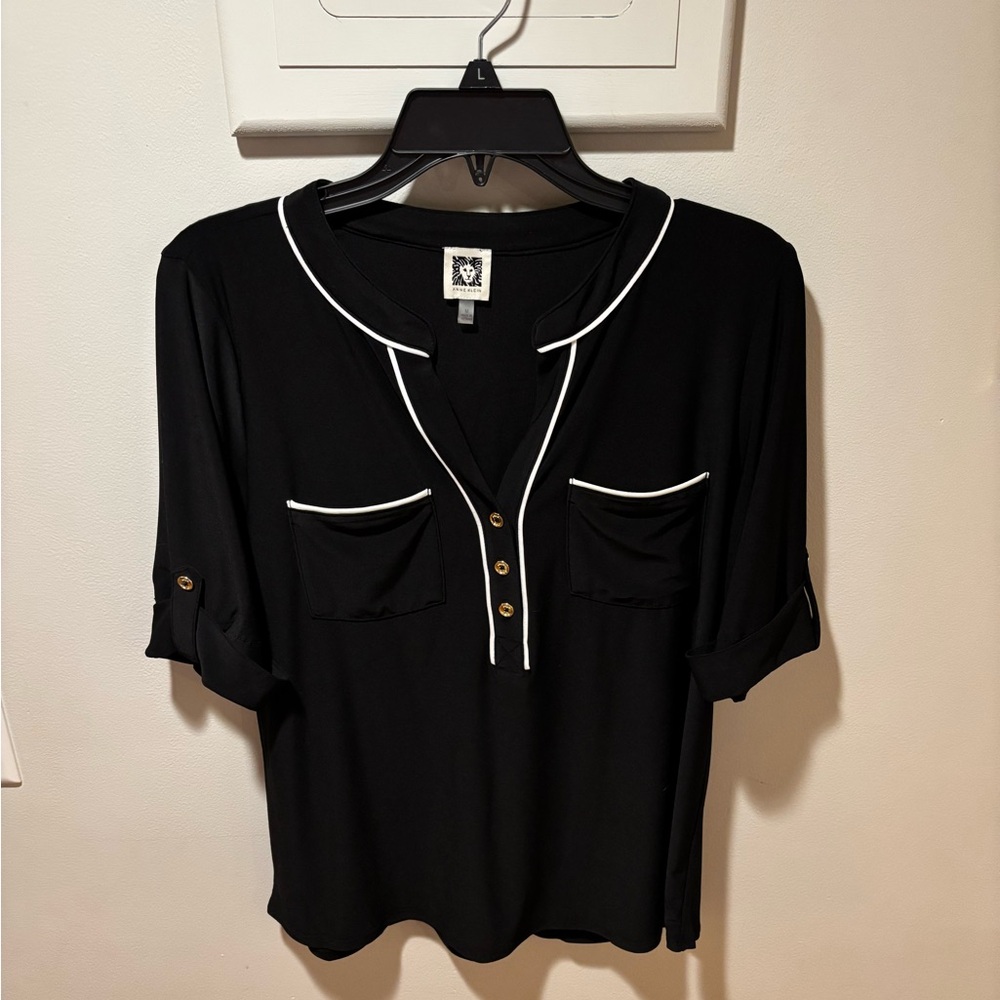 Anne Klein Black Blouse with White Trim
